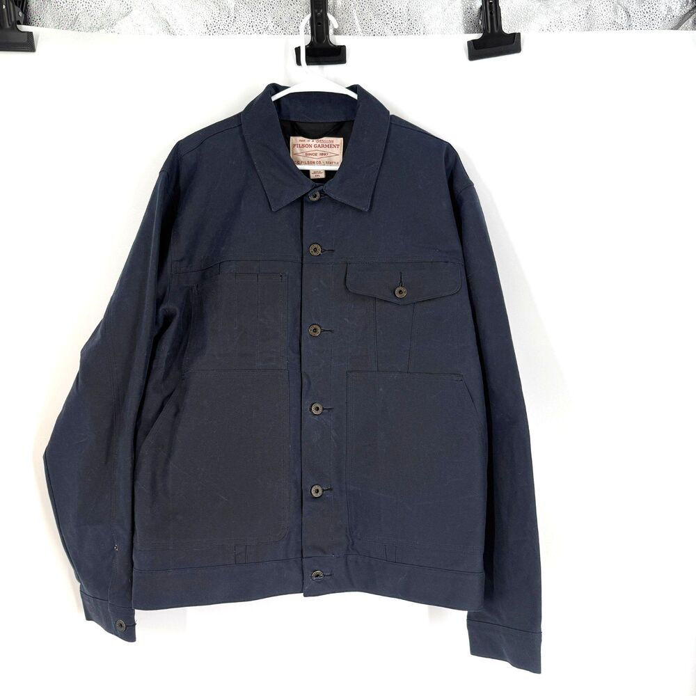 Filson Tin Cloth Short Lined Cruiser Jacket Service Blue Waxed Canvas Mens XXL